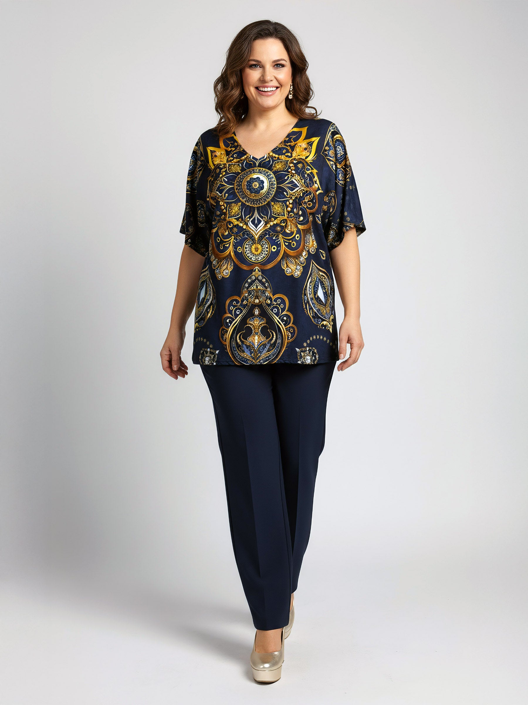 Baroque Mandala Bat Sleeve Top