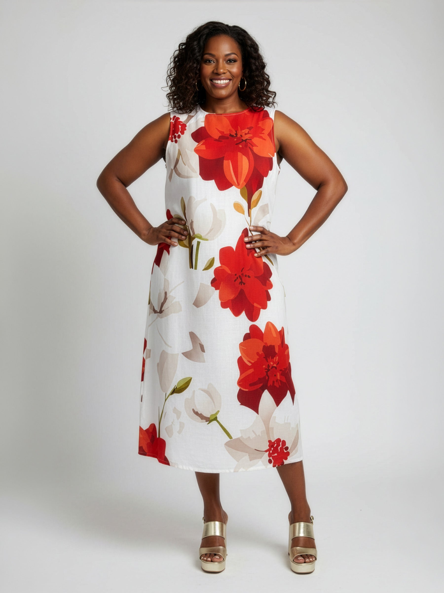 Camellia Magnolia Pocket Midi Dress