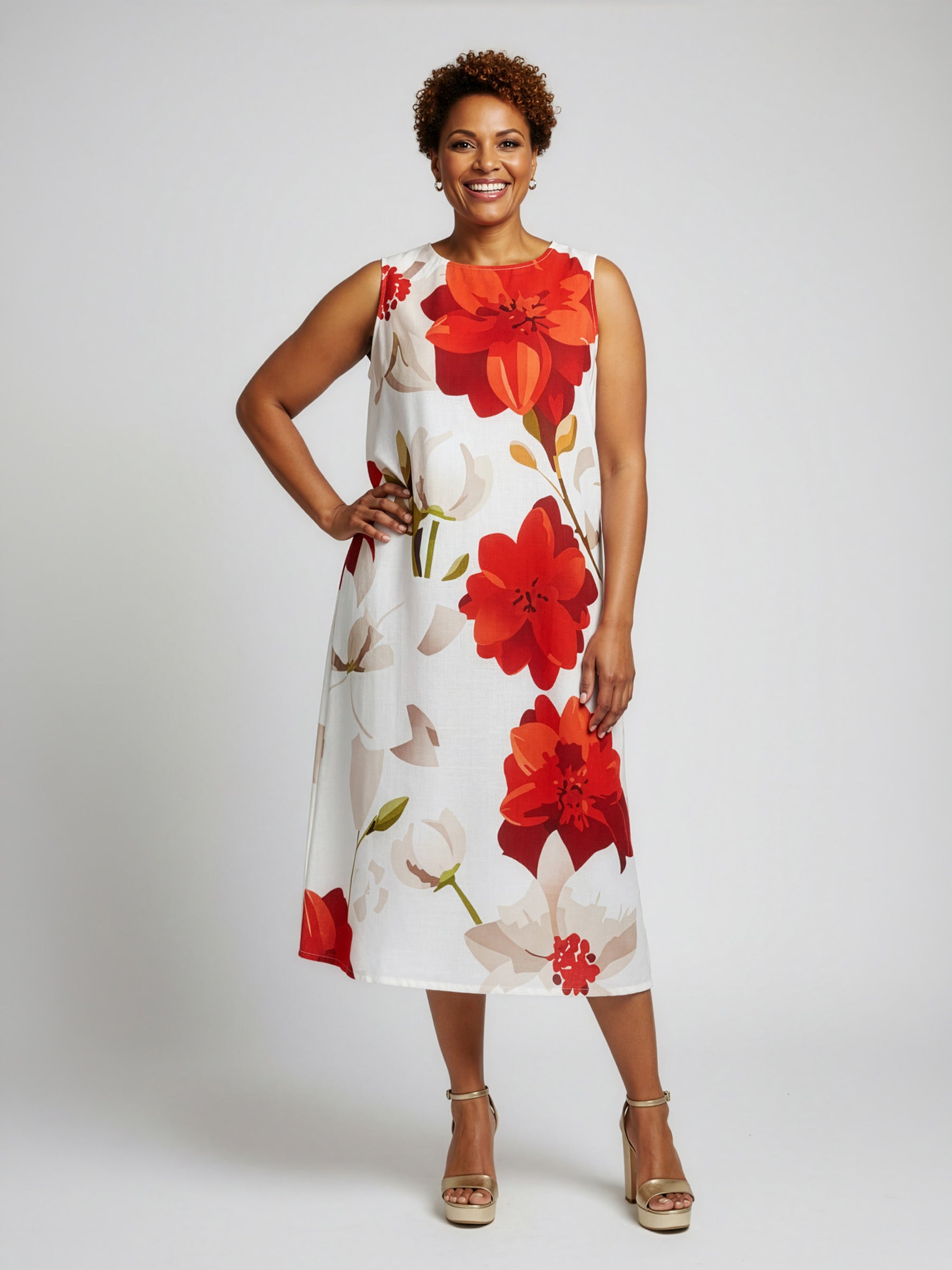 Camellia Magnolia Pocket Midi Dress