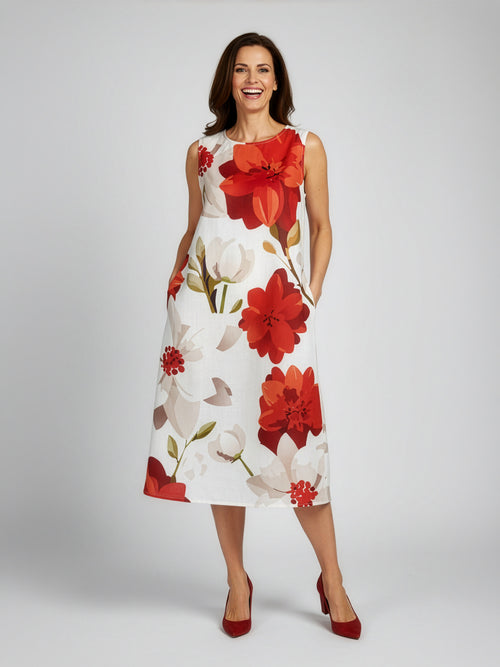 Camellia Magnolia Pocket Midi Dress