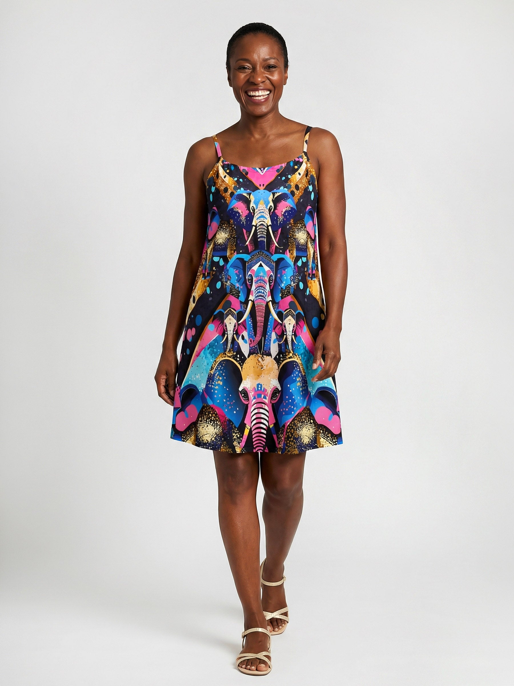 Lucky Elephants Cotton Mini Dress