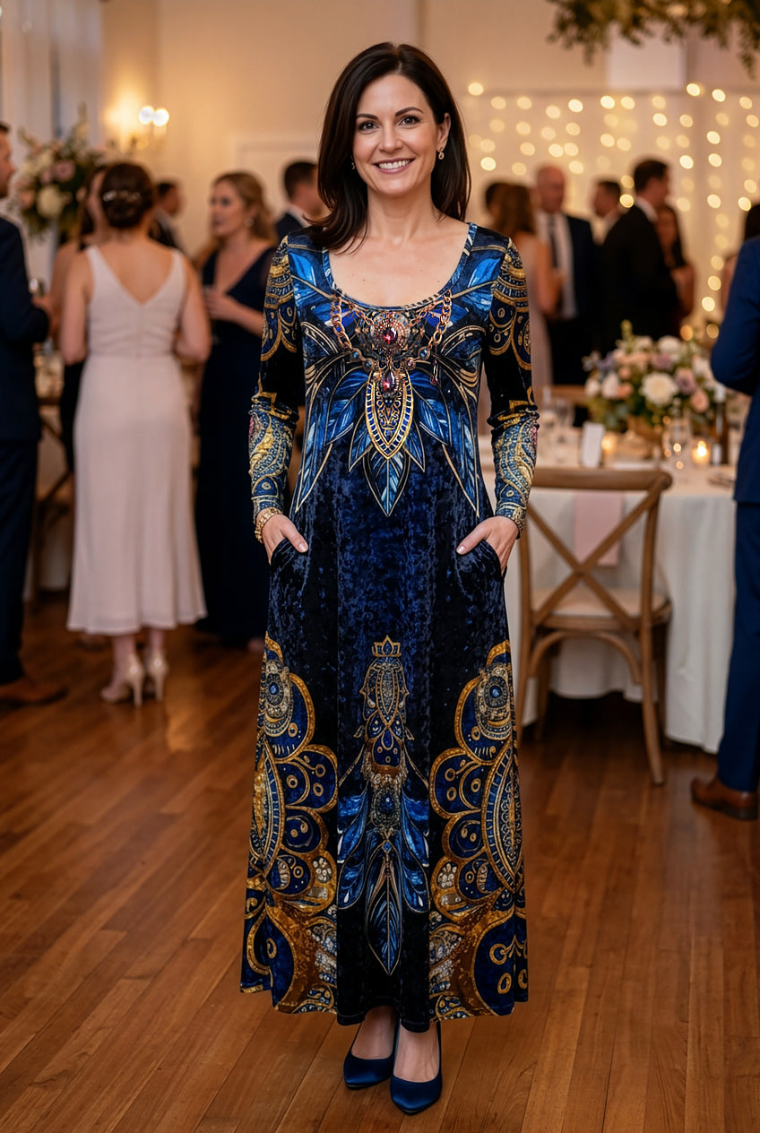 Midnight Mandala Velvet Maxi Dress