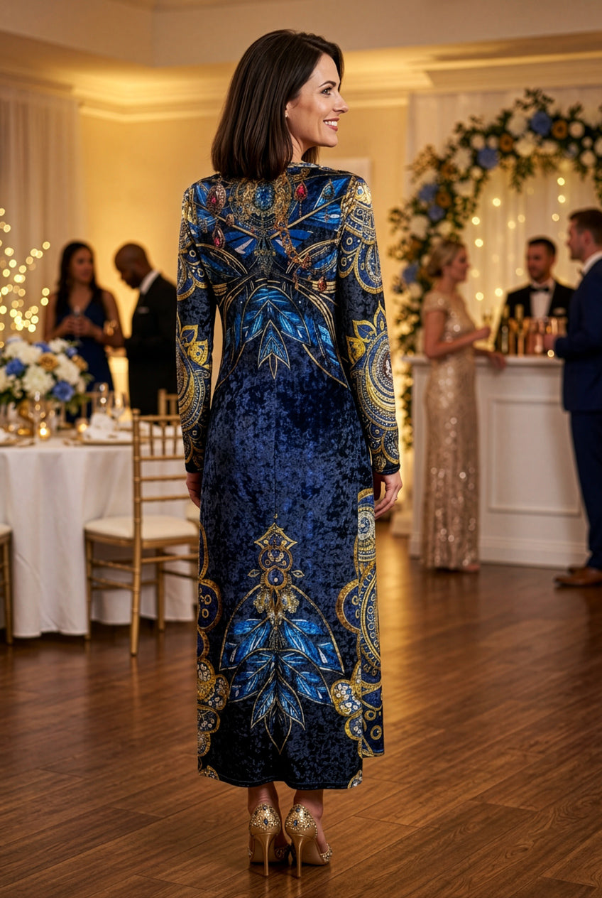 Midnight Mandala Velvet Maxi Dress