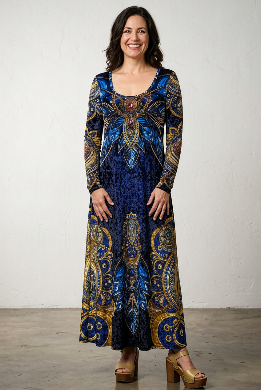 Midnight Mandala Velvet Maxi Dress