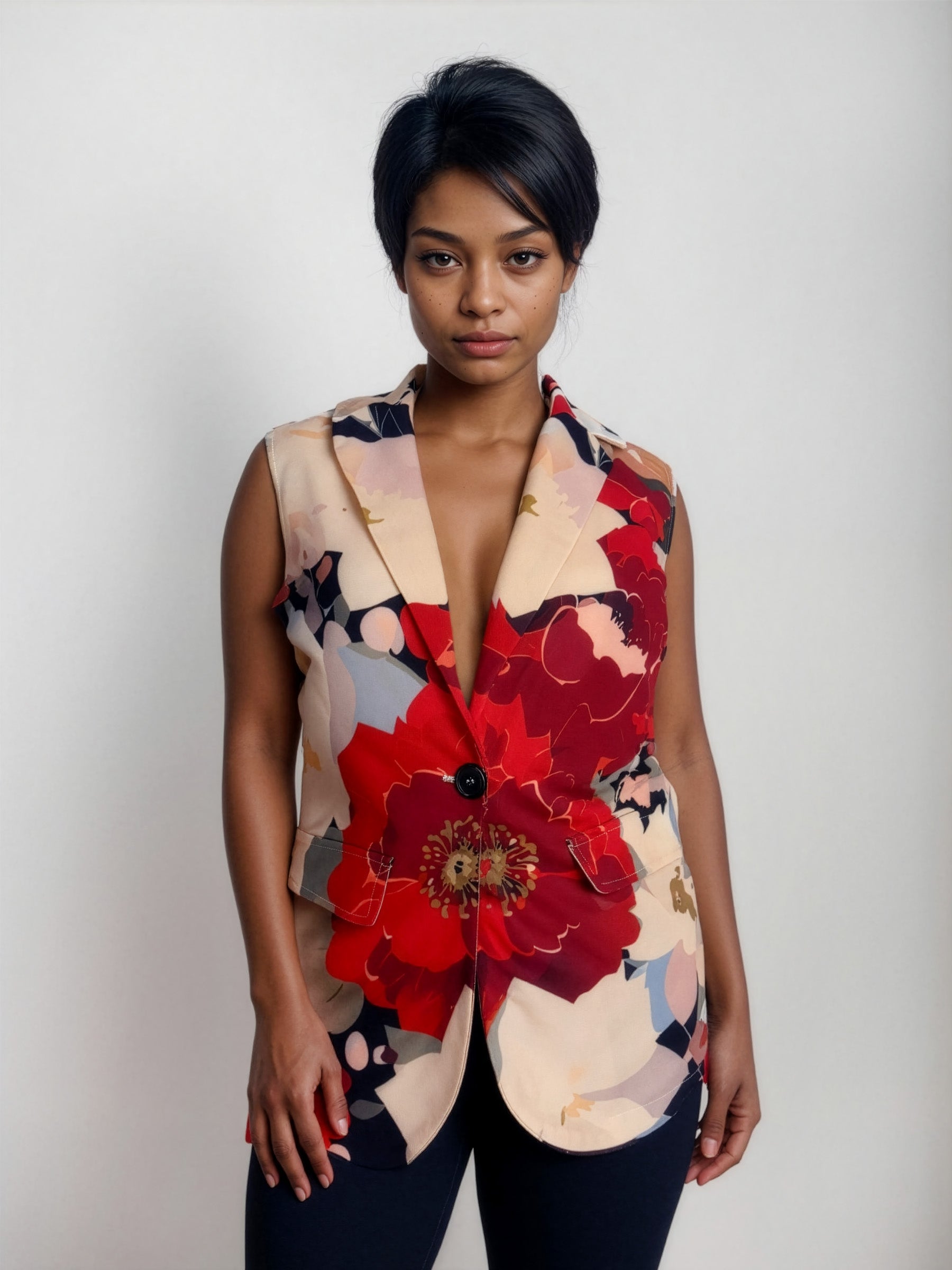 Passion Red Peony Flower Vest