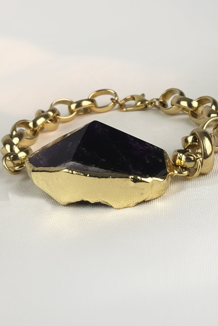 Dark Amethyst Necklace & Bracelet Set 18K Gold Plated