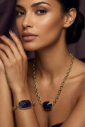 Dark Amethyst Necklace & Bracelet Set 18K Gold Plated